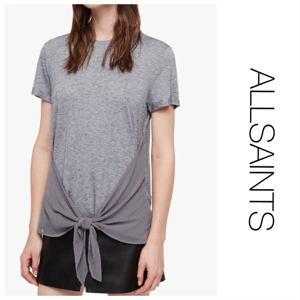 NWT All Saints Gray Wrap Front Tee M